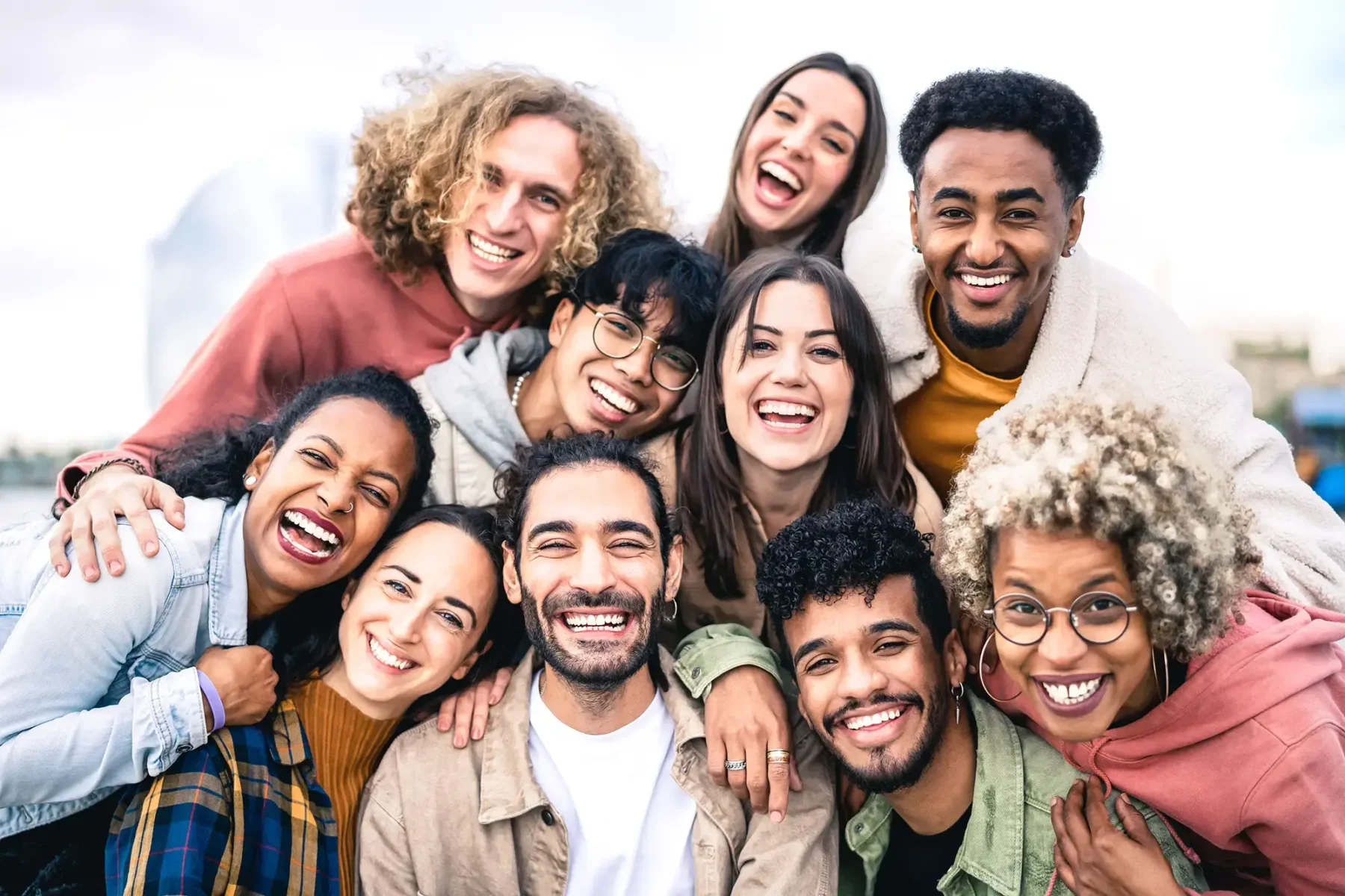 Diverse group of friends smiling for a photo